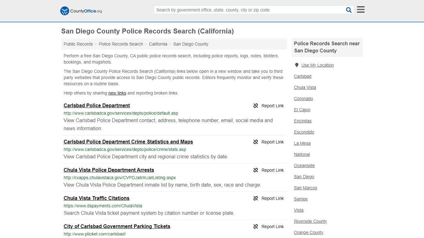 San Diego County Police Records Search (California) - County Office
